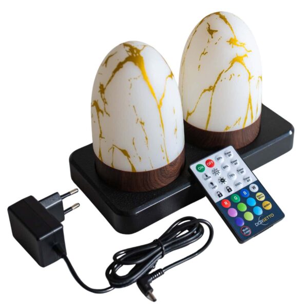 Set van 2 oplaadbare marmeren goud ovale DORSETTO tafellampen (105 uur, waterdicht) met afstandsbediening.