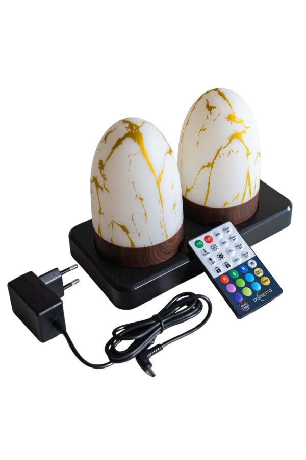 Set van 2 oplaadbare marmeren goud ovale DORSETTO tafellampen (105 uur, waterdicht) met afstandsbediening.