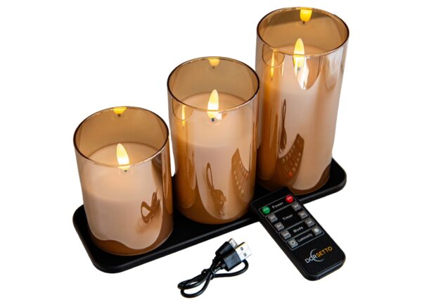 DORSETTO oplaadbare led kaarsen set (105 uur brandtijd, 3 stuks) met afstandsbediening; ideaal voor sfeervolle, vlamloze verlichting in restaurants en bars.
